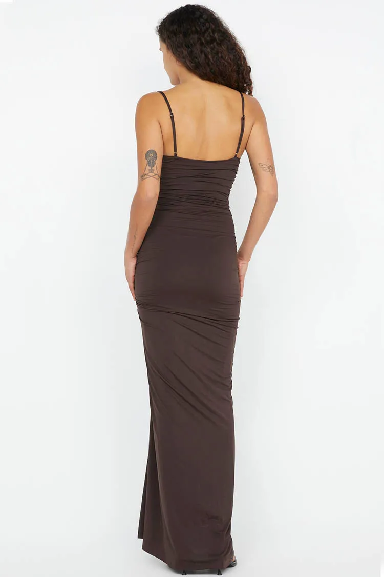 Nara Ruffle Dress in Dark Chocolate