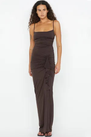 Nara Ruffle Dress in Dark Chocolate