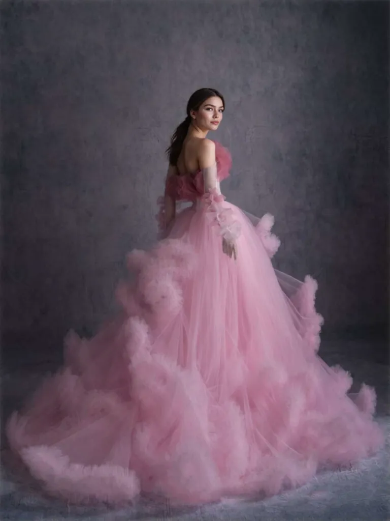 New Dress Design Beautiful Fluffy Dress with Ruffles Dresses for Photo Shoots Colored Wedding Dress