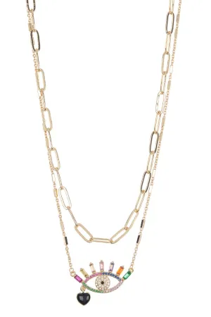 New Nordstroms! Protect yourself with this Multi Coloured Crystal Evil Eye Layered Chain Necklace by PANACEA
