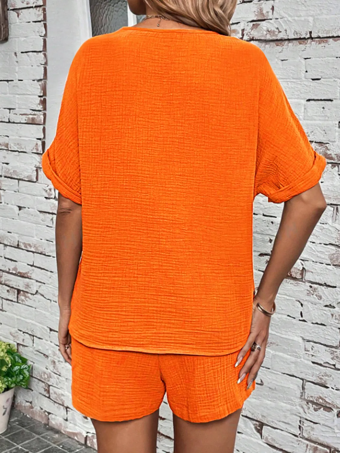 Notched Half Sleeve Top and Shorts Set (5 Colors)