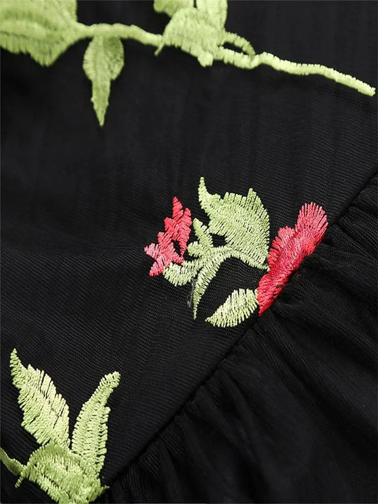 Off Shoulder 1950s Rose Embroidery Dress