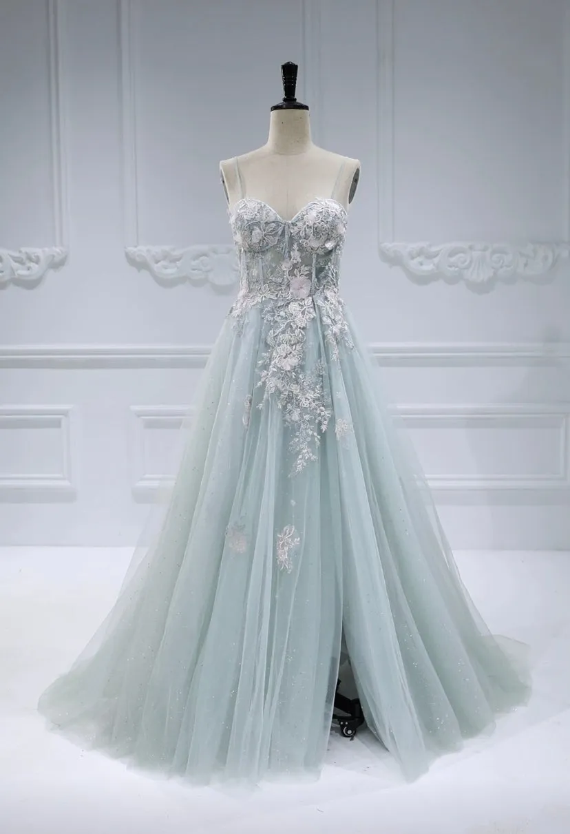 Off Shoulder Side Slit Long Dress Elegant Prom Dress with Lace Appliques #17299