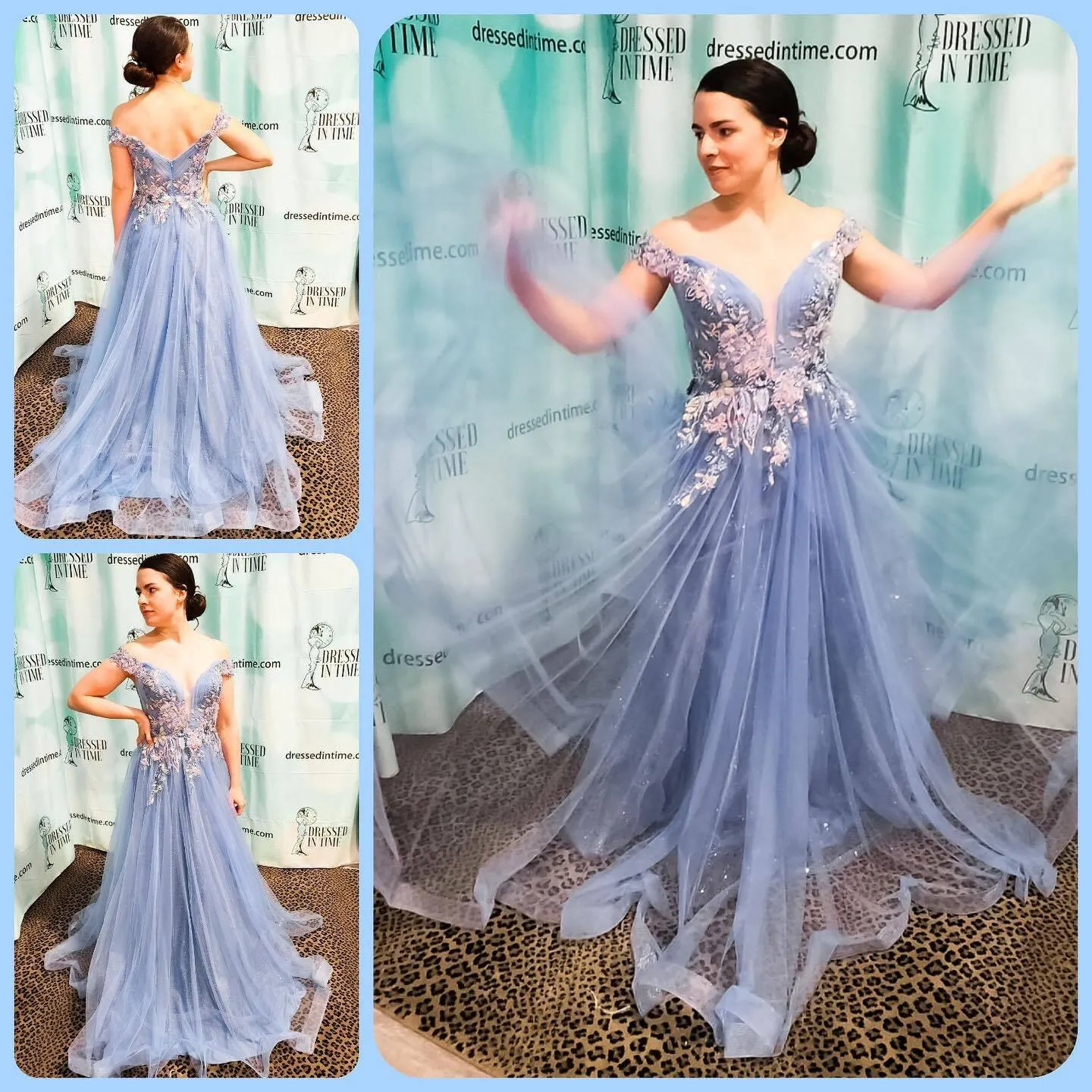 Off the Shoulder Blue Floral Appliques A-line Long Formal Dress