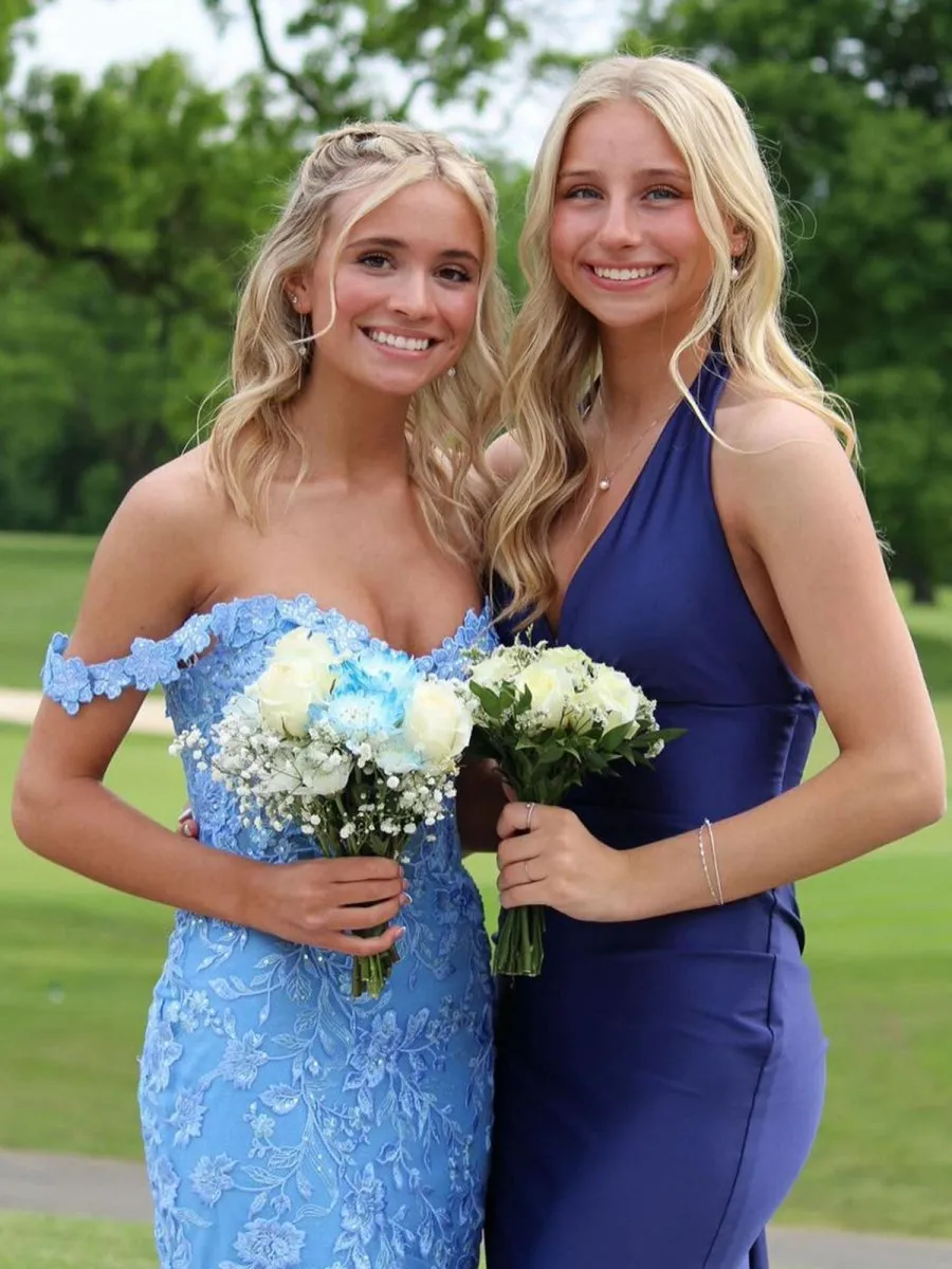 Off the Shoulder Tulle Mermaid Prom Dresses with Appliques