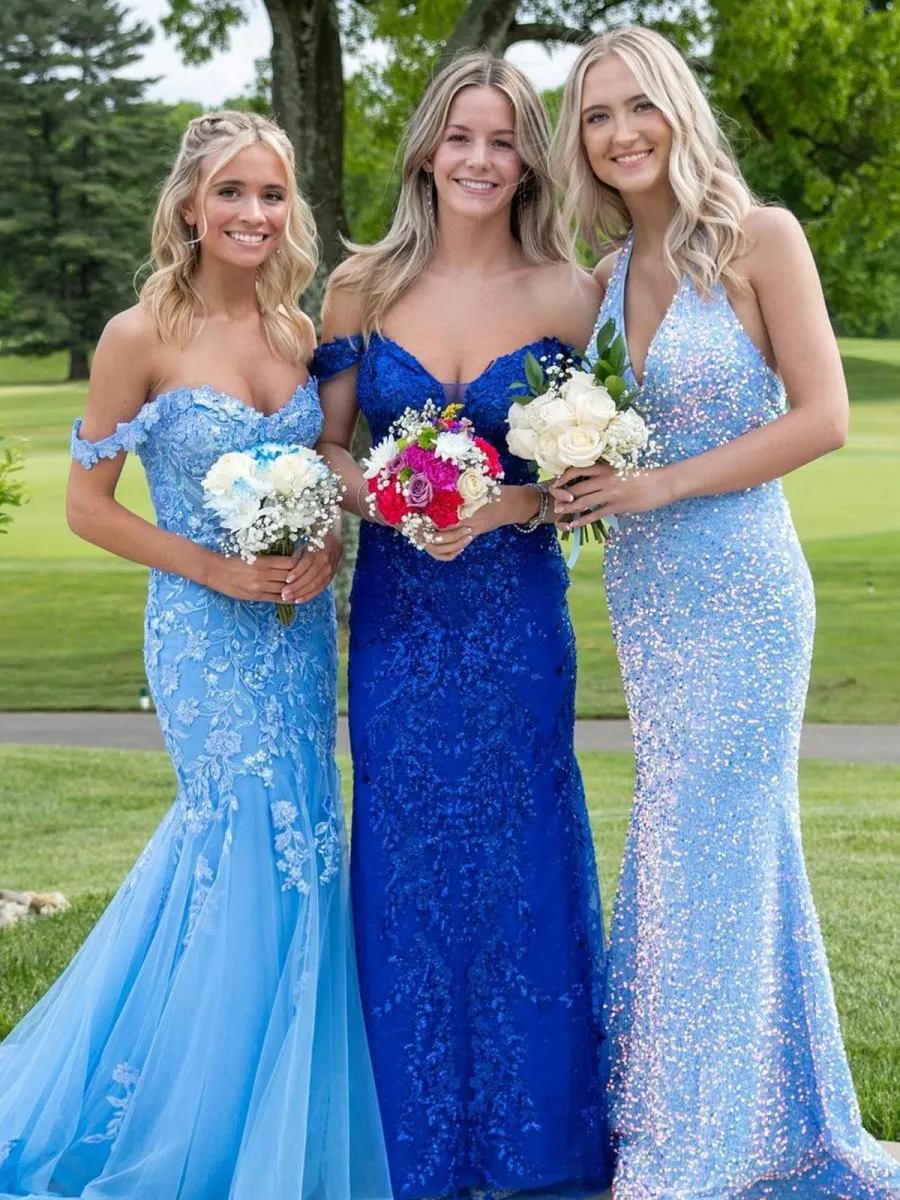 Off the Shoulder Tulle Mermaid Prom Dresses with Appliques