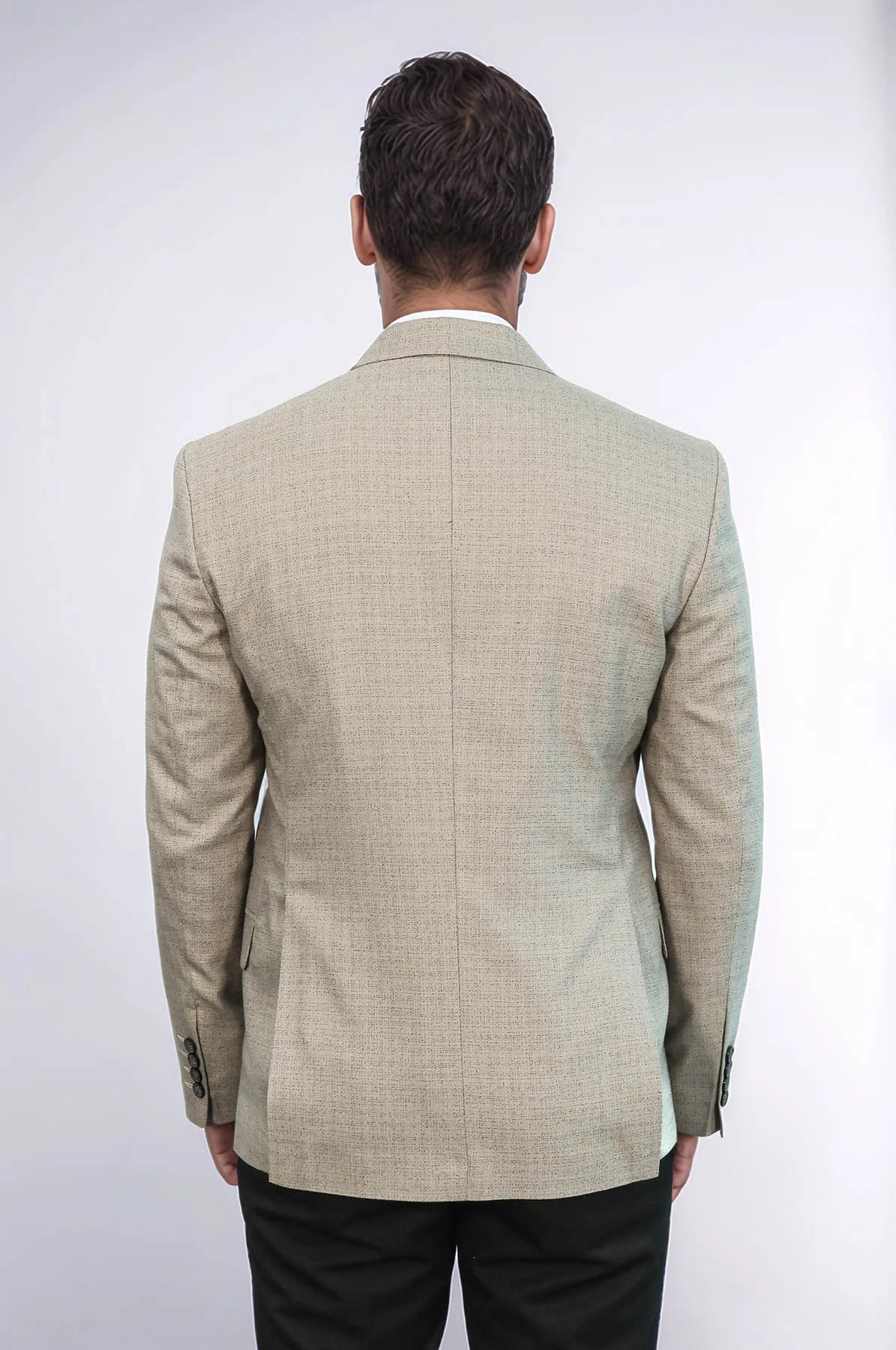 Patterned Wide Lapel Cream Men Blazer - Wessi