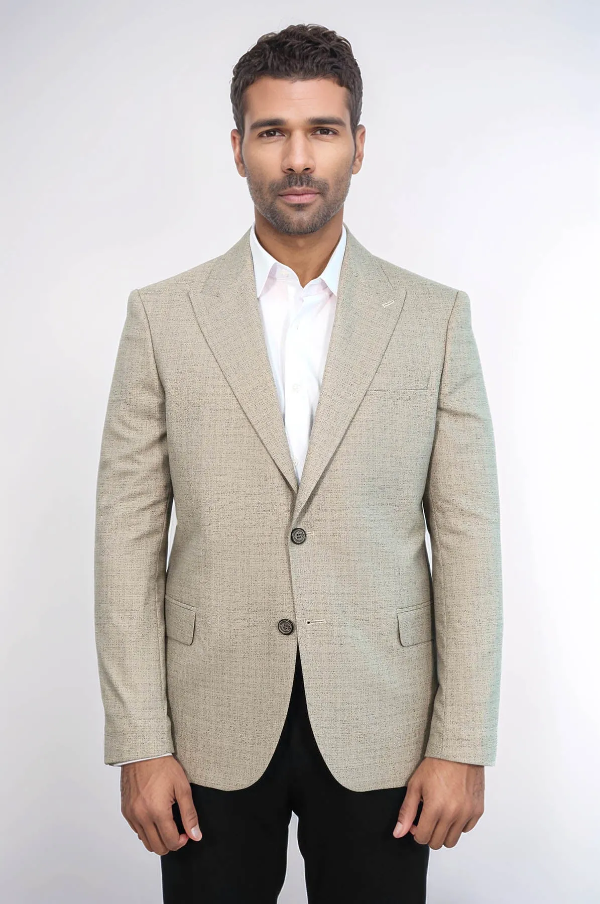 Patterned Wide Lapel Cream Men Blazer - Wessi