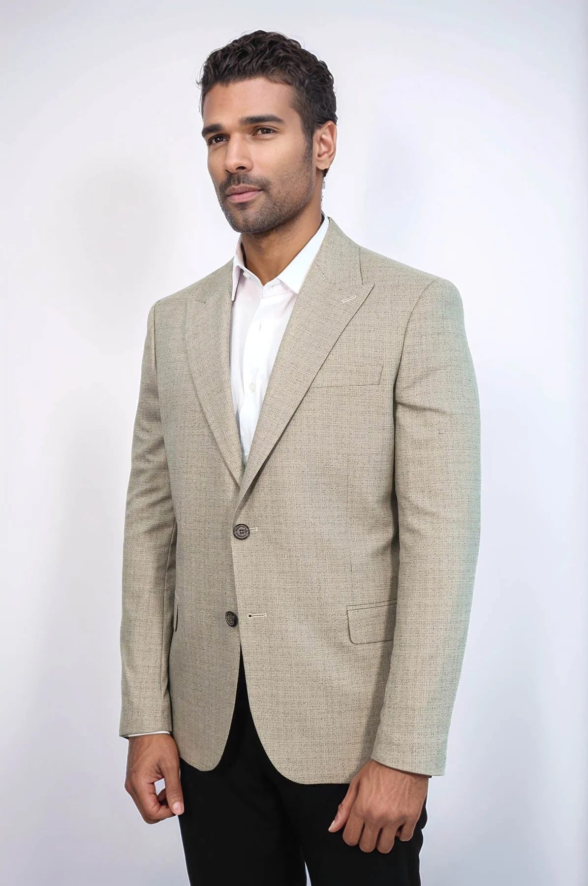 Patterned Wide Lapel Cream Men Blazer - Wessi