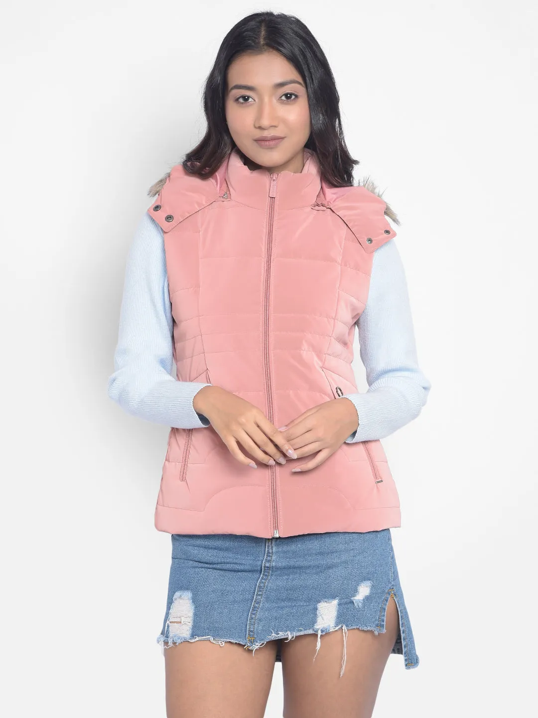 Peach Hooded Puffer Jackets