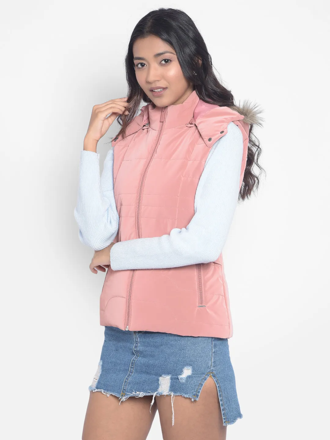 Peach Hooded Puffer Jackets