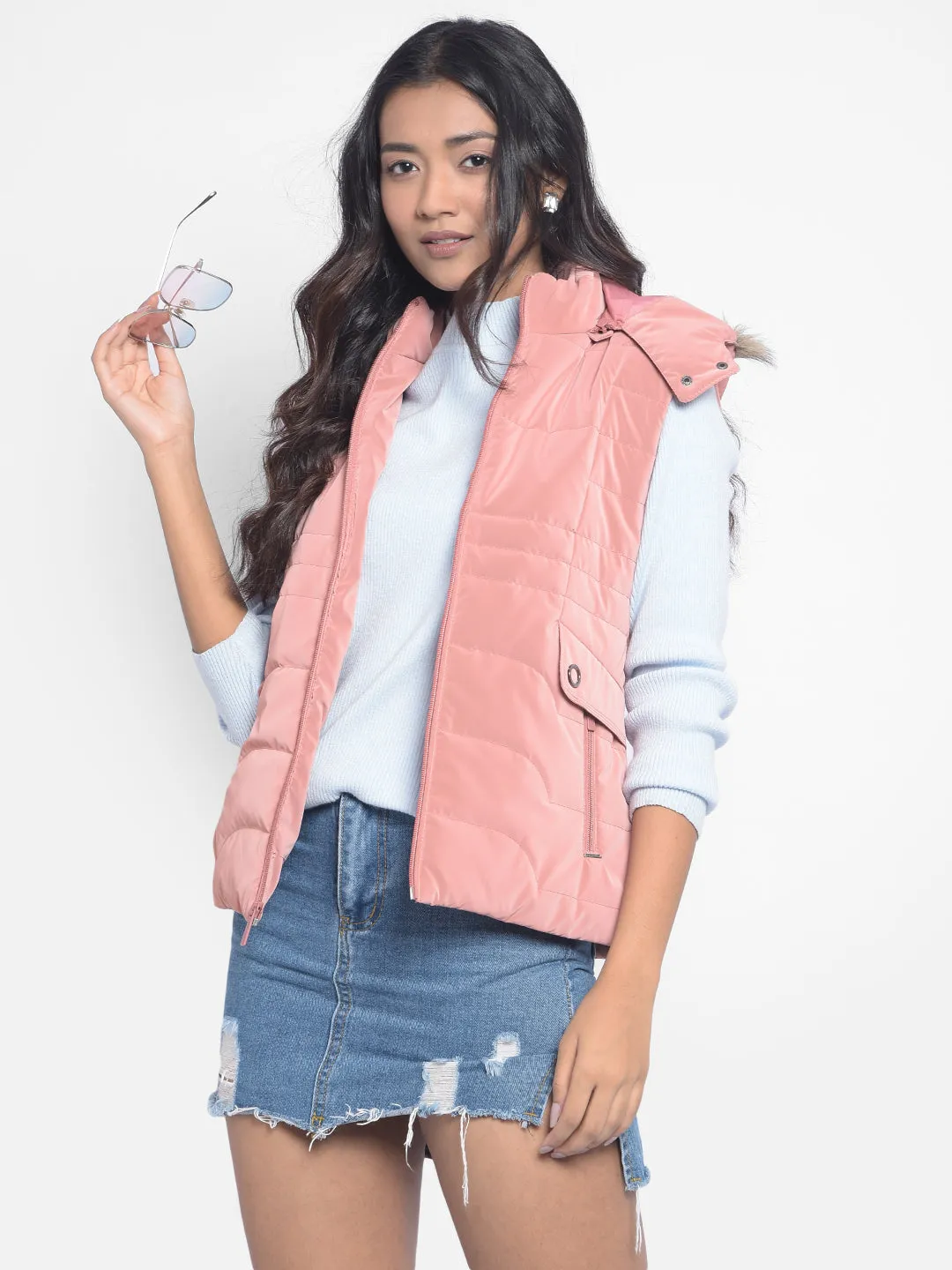 Peach Hooded Puffer Jackets