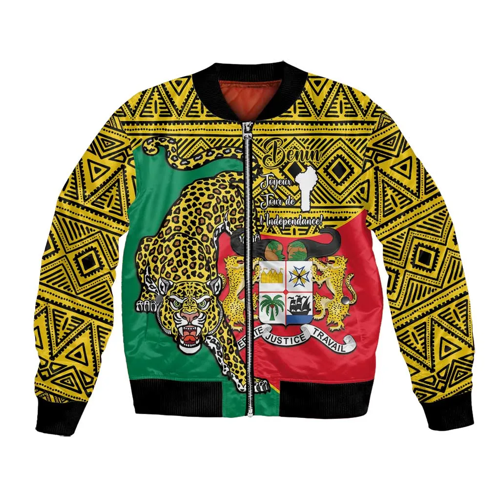 Personalised Benin National Day Bomber Jacket Coat Of Arms With Leopard African Pattern LT14