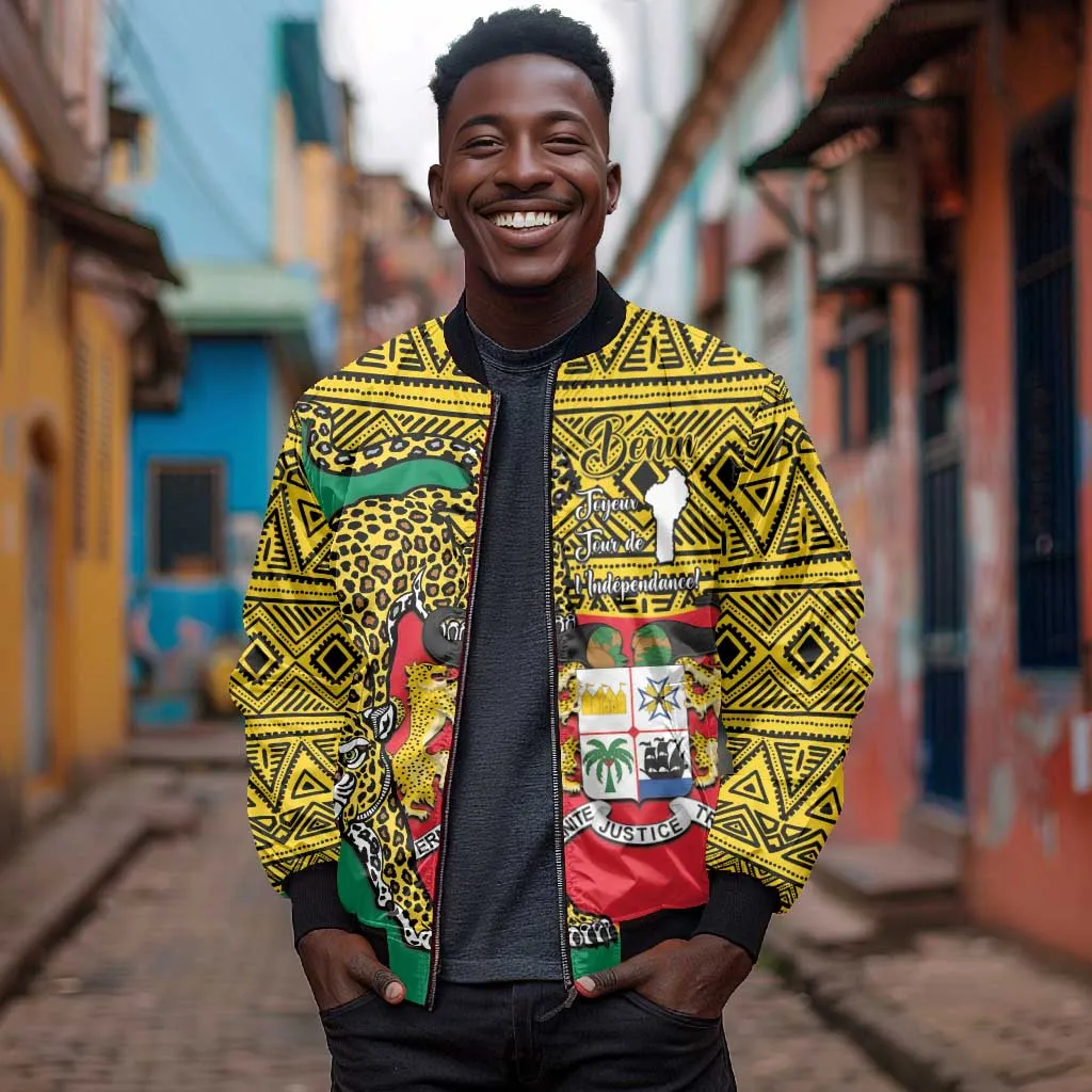 Personalised Benin National Day Bomber Jacket Coat Of Arms With Leopard African Pattern LT14
