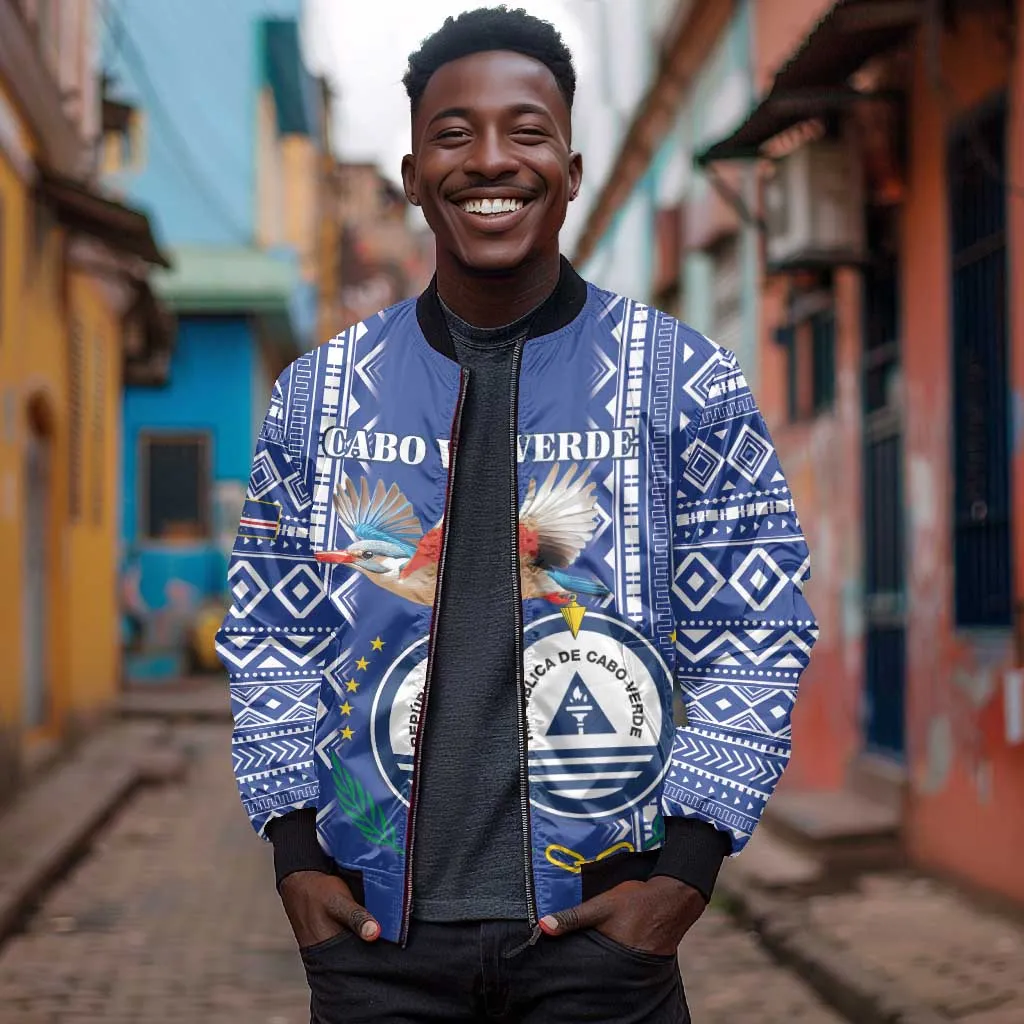 Personalised Cape Verde Bomber Jacket Grey Headed Kingfisher - Coat Of Arms LT15