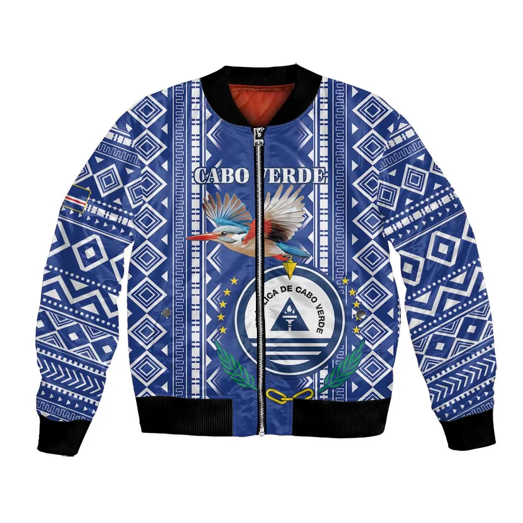 Personalised Cape Verde Bomber Jacket Grey Headed Kingfisher - Coat Of Arms LT15