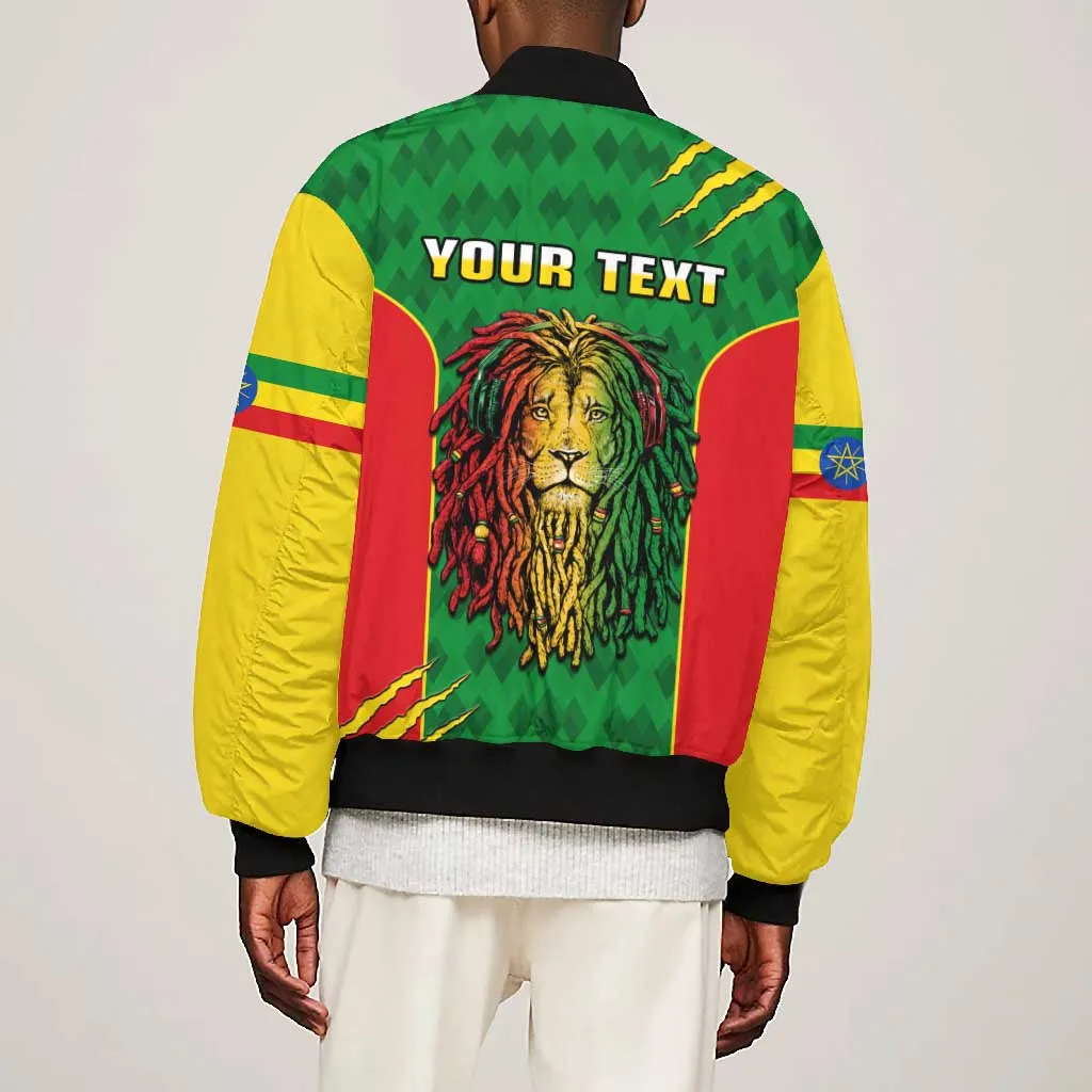 Personalised Ethiopia Bomber Jacket Men's Dreadlock Rasta Lion Headphones LT14