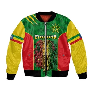 Personalised Ethiopia Bomber Jacket Men's Dreadlock Rasta Lion Headphones LT14
