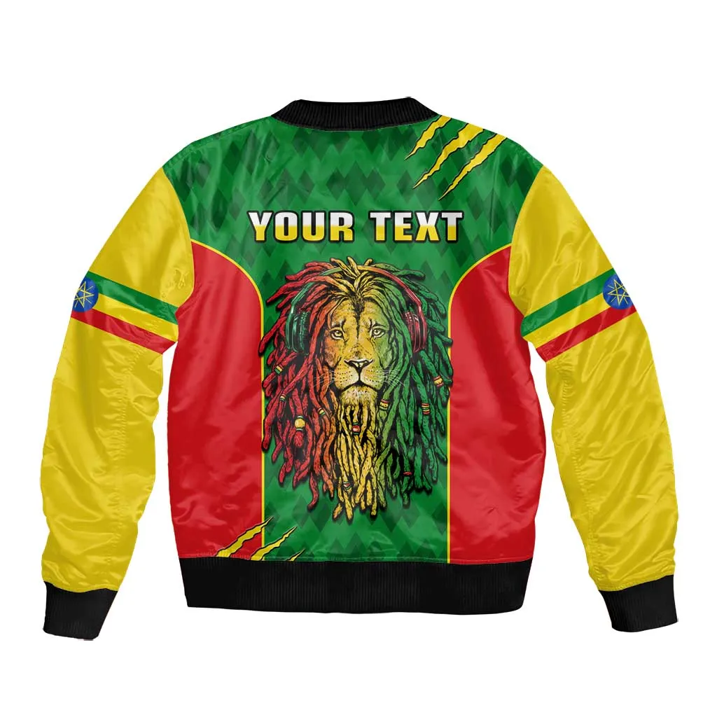 Personalised Ethiopia Bomber Jacket Men's Dreadlock Rasta Lion Headphones LT14