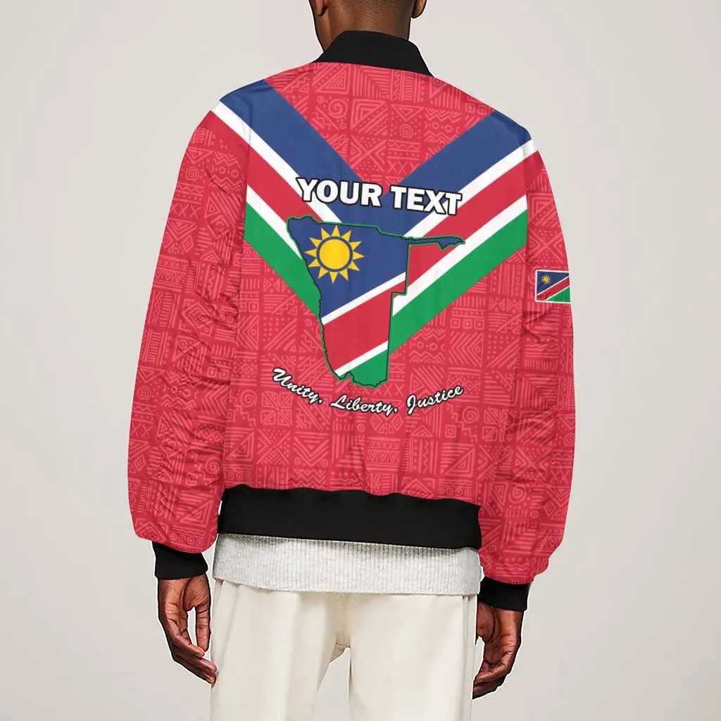 Personalised Namibia Sleeve Zip Bomber Jacket Coat Of Arms With Flag Map - Happy Independence Day LT15