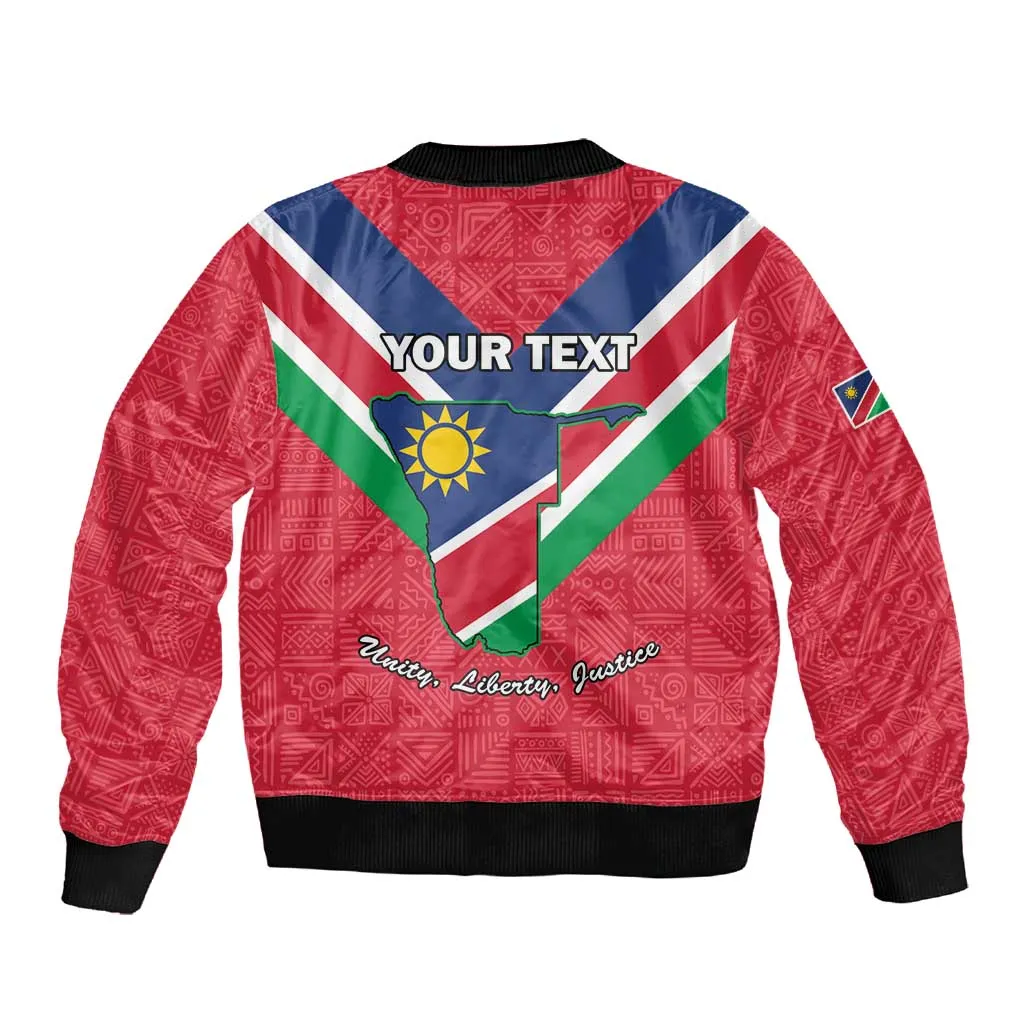 Personalised Namibia Sleeve Zip Bomber Jacket Coat Of Arms With Flag Map - Happy Independence Day LT15
