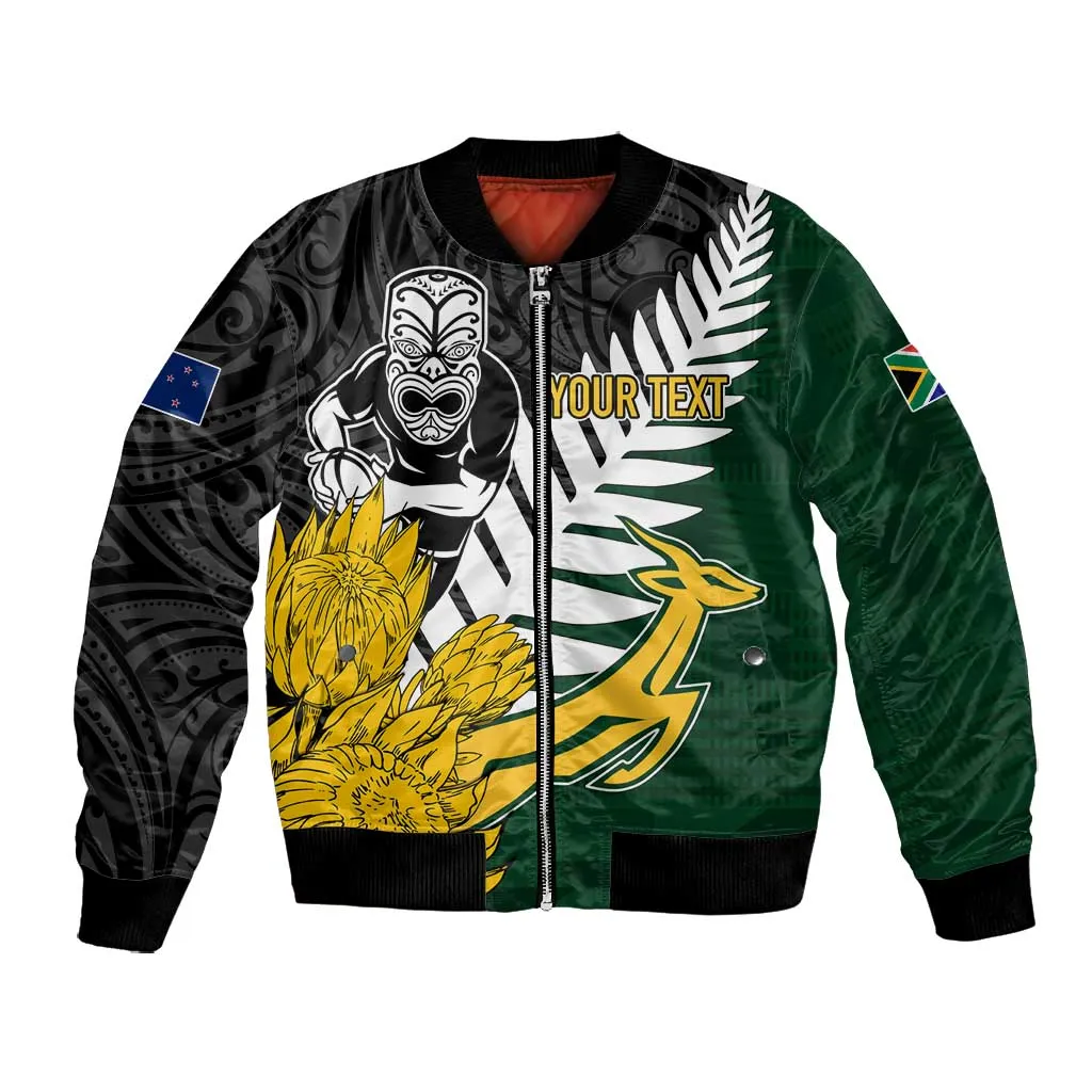 Personalised New Zealand Vs South Africa Rugby Bomber Jacket Rivals - Tribal Style LT7