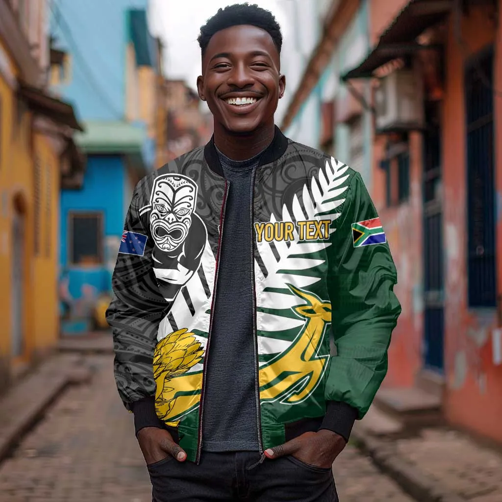 Personalised New Zealand Vs South Africa Rugby Bomber Jacket Rivals - Tribal Style LT7
