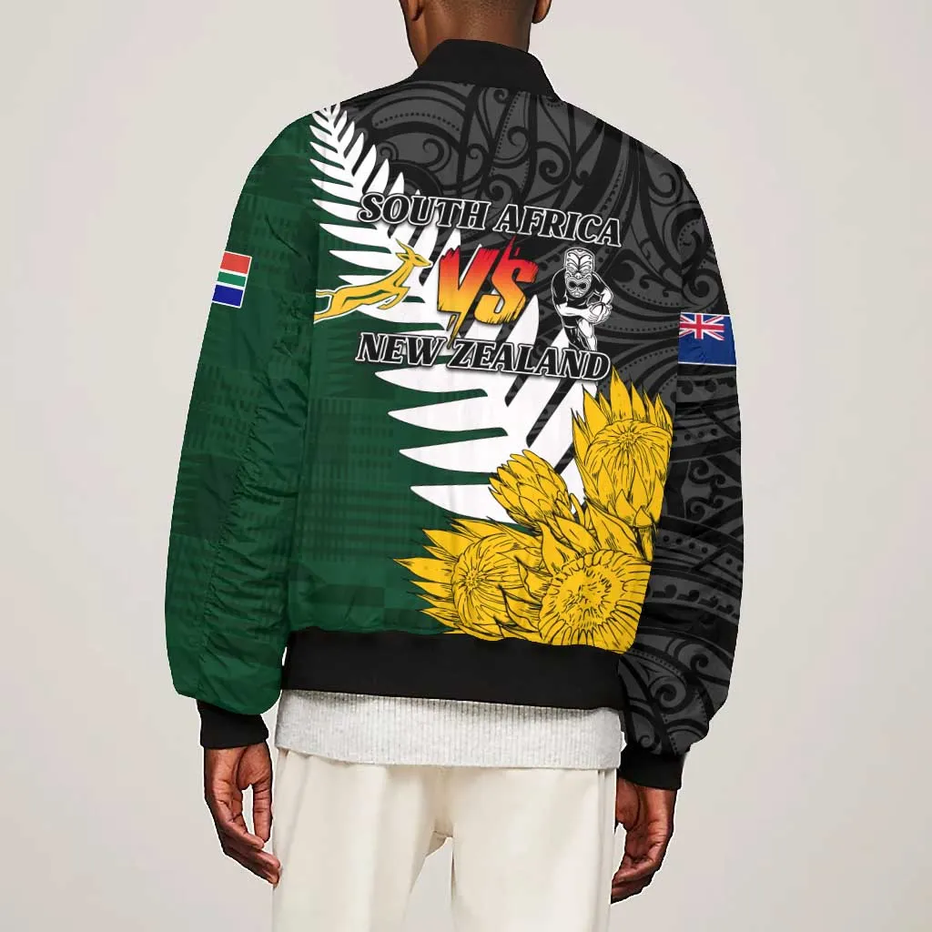 Personalised New Zealand Vs South Africa Rugby Bomber Jacket Rivals - Tribal Style LT7