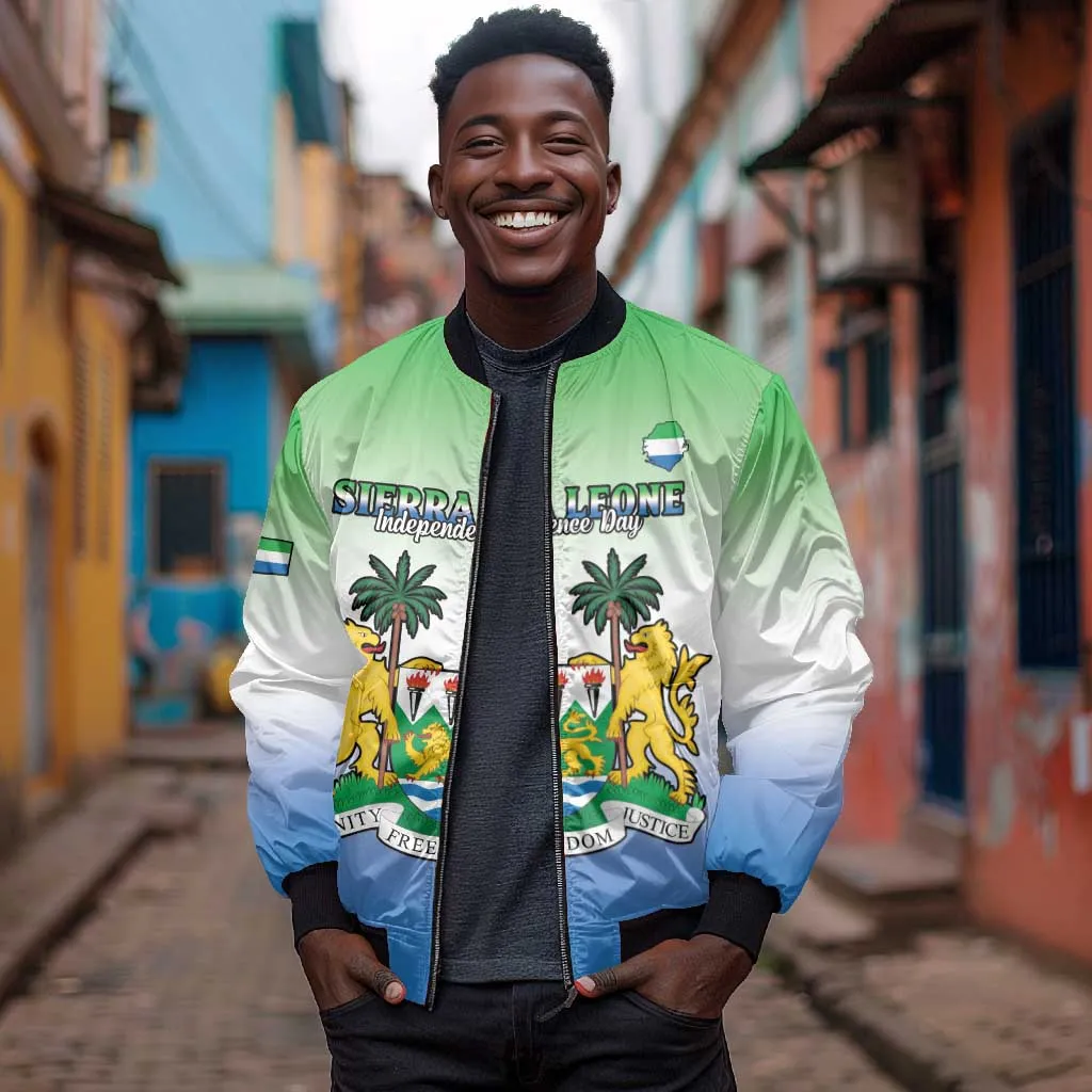 Personalised Sierra Leone Independence Day Bomber Jacket Coat Of Arms Flag Map LT15
