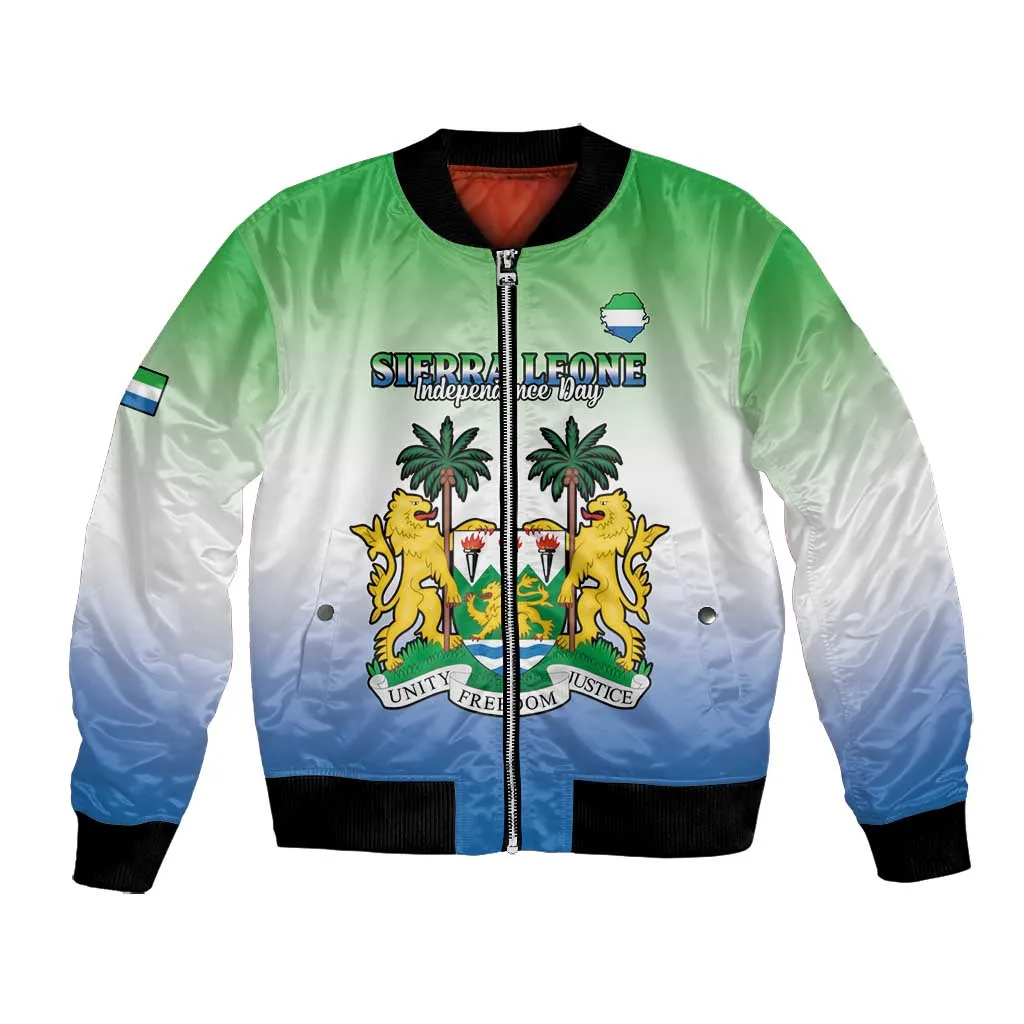 Personalised Sierra Leone Independence Day Bomber Jacket Coat Of Arms Flag Map LT15