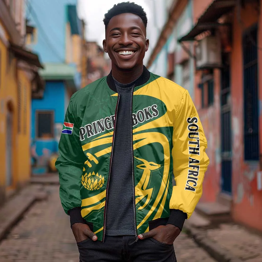 Personalised South Africa Rugby Bomber Jacket Bokke Champions Sporty Dynamics LT7