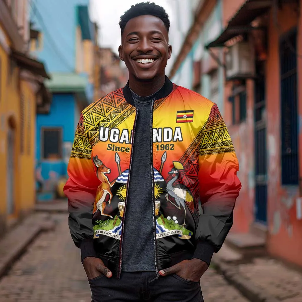 Personalised Uganda Independence Day Bomber Jacket Jamhuri ya Uganda Coat Of Arms LT14