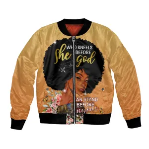 Personalized African Black Women Bomber Jacket She Who Kneels Before God DT02