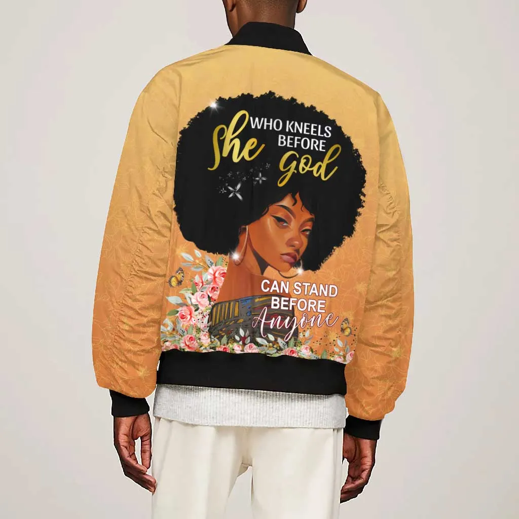 Personalized African Black Women Bomber Jacket She Who Kneels Before God DT02