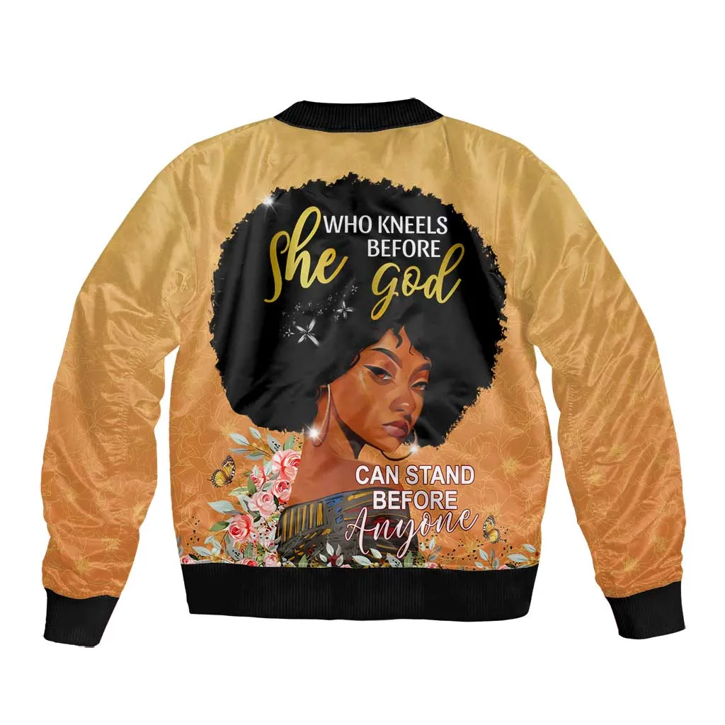 Personalized African Black Women Bomber Jacket She Who Kneels Before God DT02
