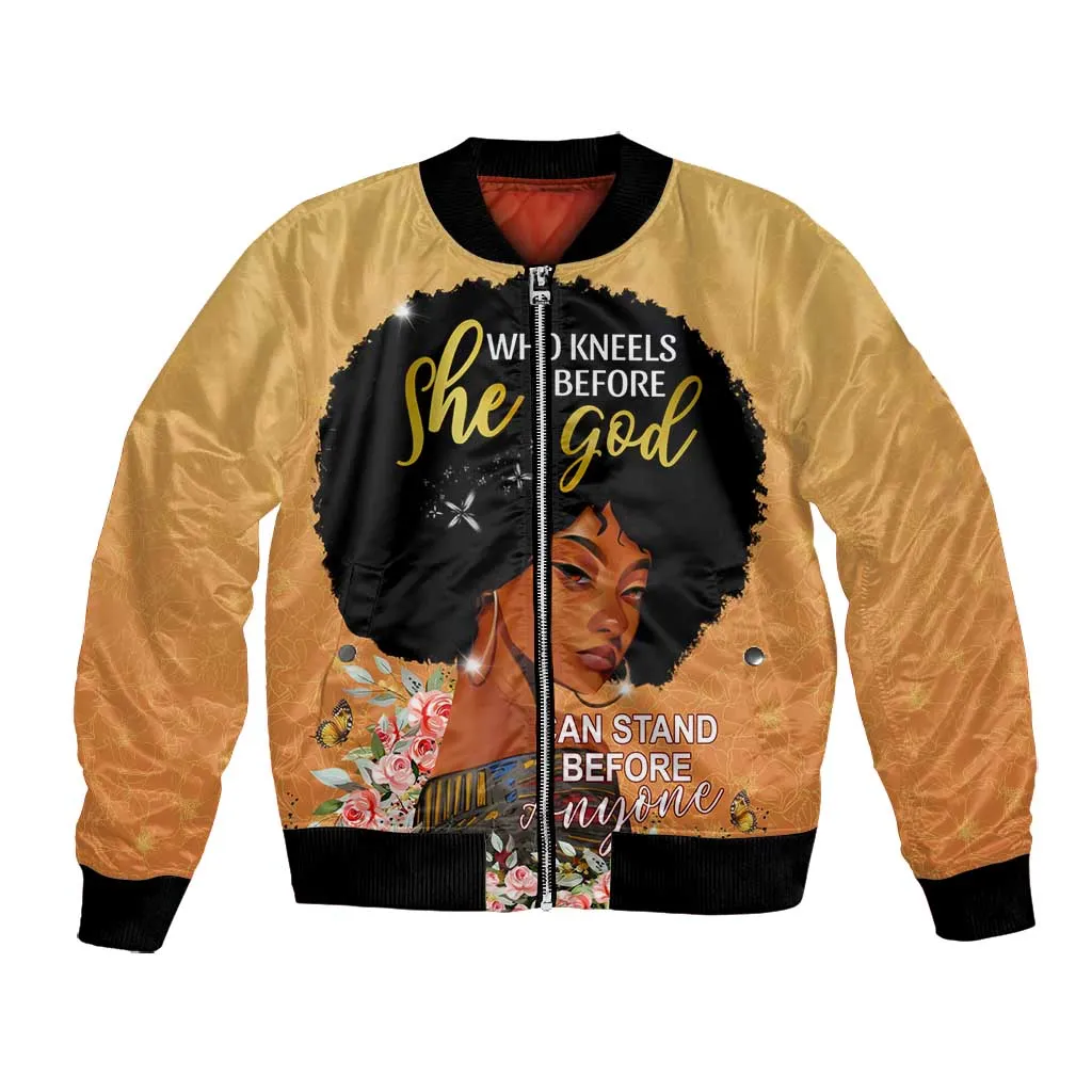 Personalized African Black Women Bomber Jacket She Who Kneels Before God DT02