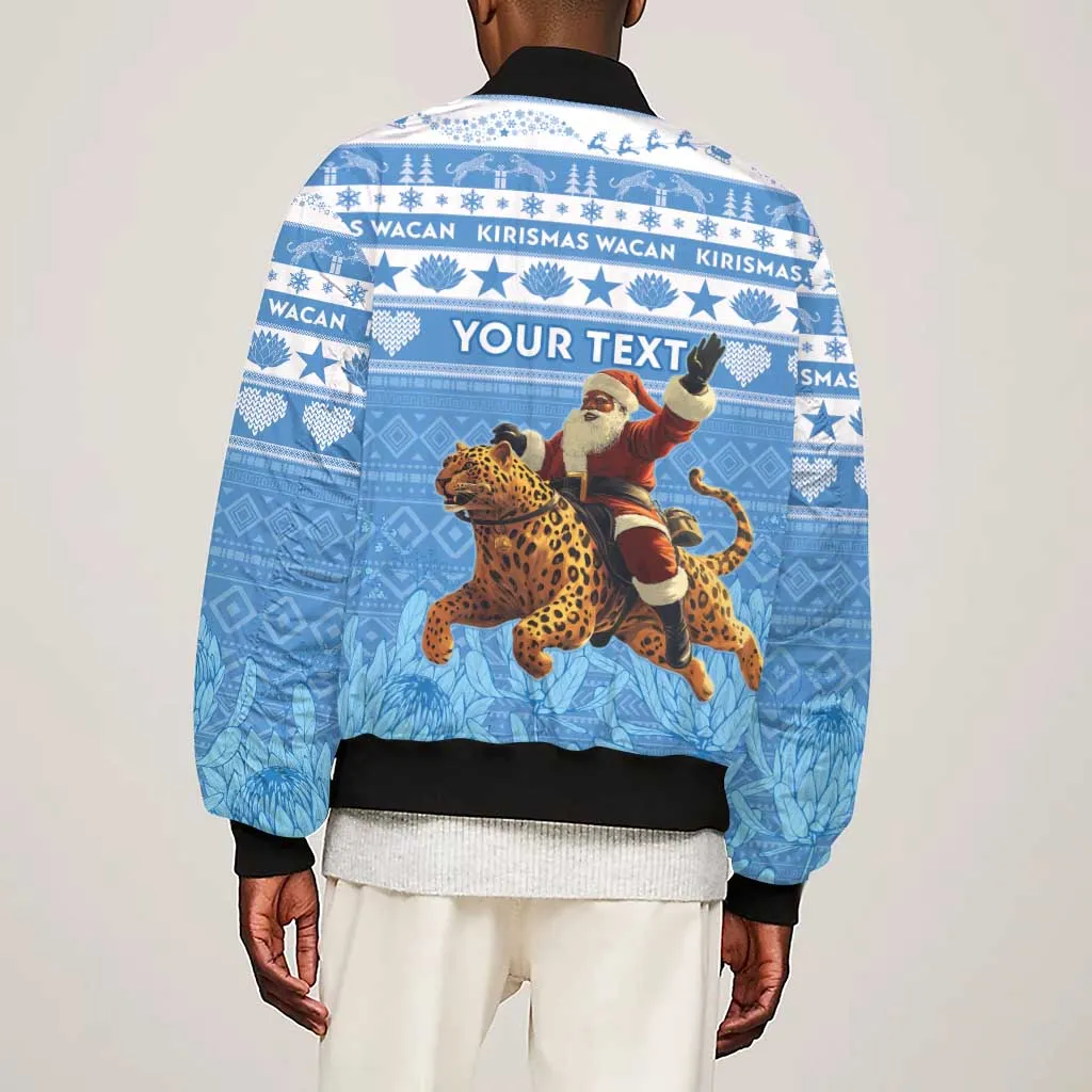 Personalized Afro Somalia Christmas Sleeve Zip Bomber Jacket Black Santa Riding Leopard - African Pattern LT15