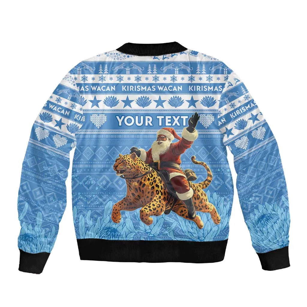 Personalized Afro Somalia Christmas Sleeve Zip Bomber Jacket Black Santa Riding Leopard - African Pattern LT15