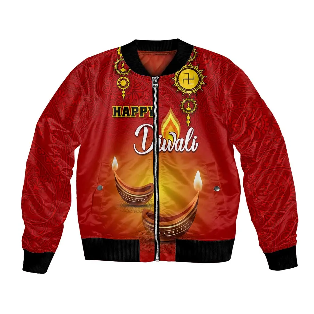 Personalized Diwali Festival Bomber Jacket with Diya and Paisley Pattern LT01