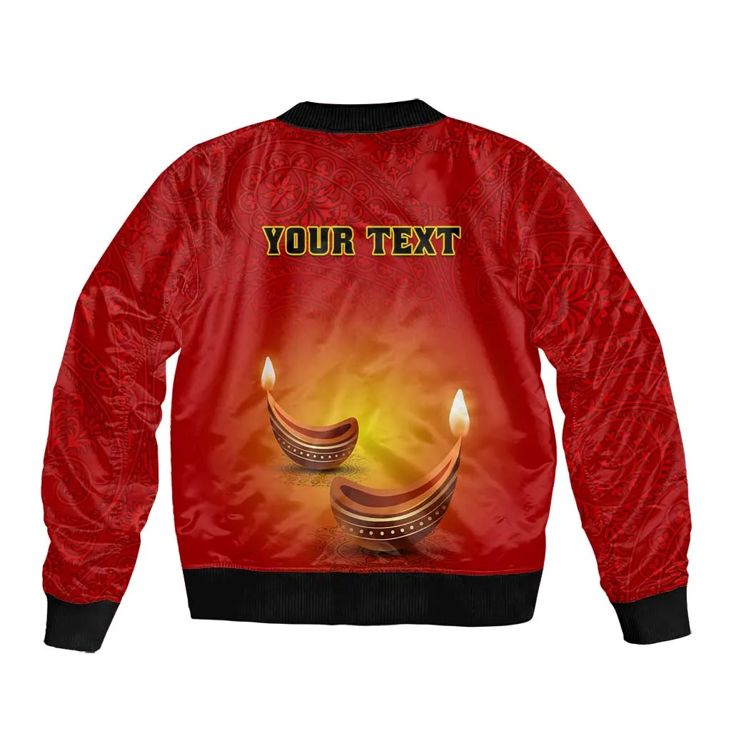Personalized Diwali Festival Bomber Jacket with Diya and Paisley Pattern LT01