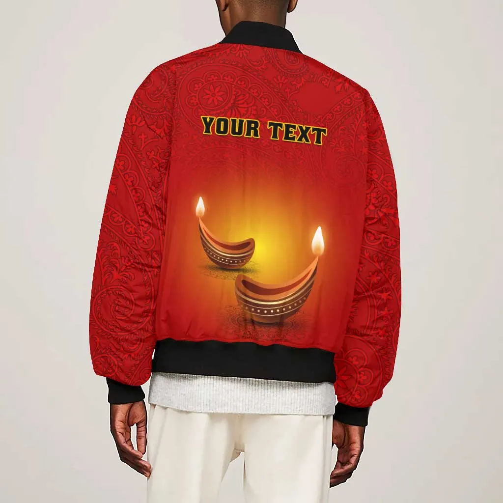 Personalized Diwali Festival Bomber Jacket with Diya and Paisley Pattern LT01