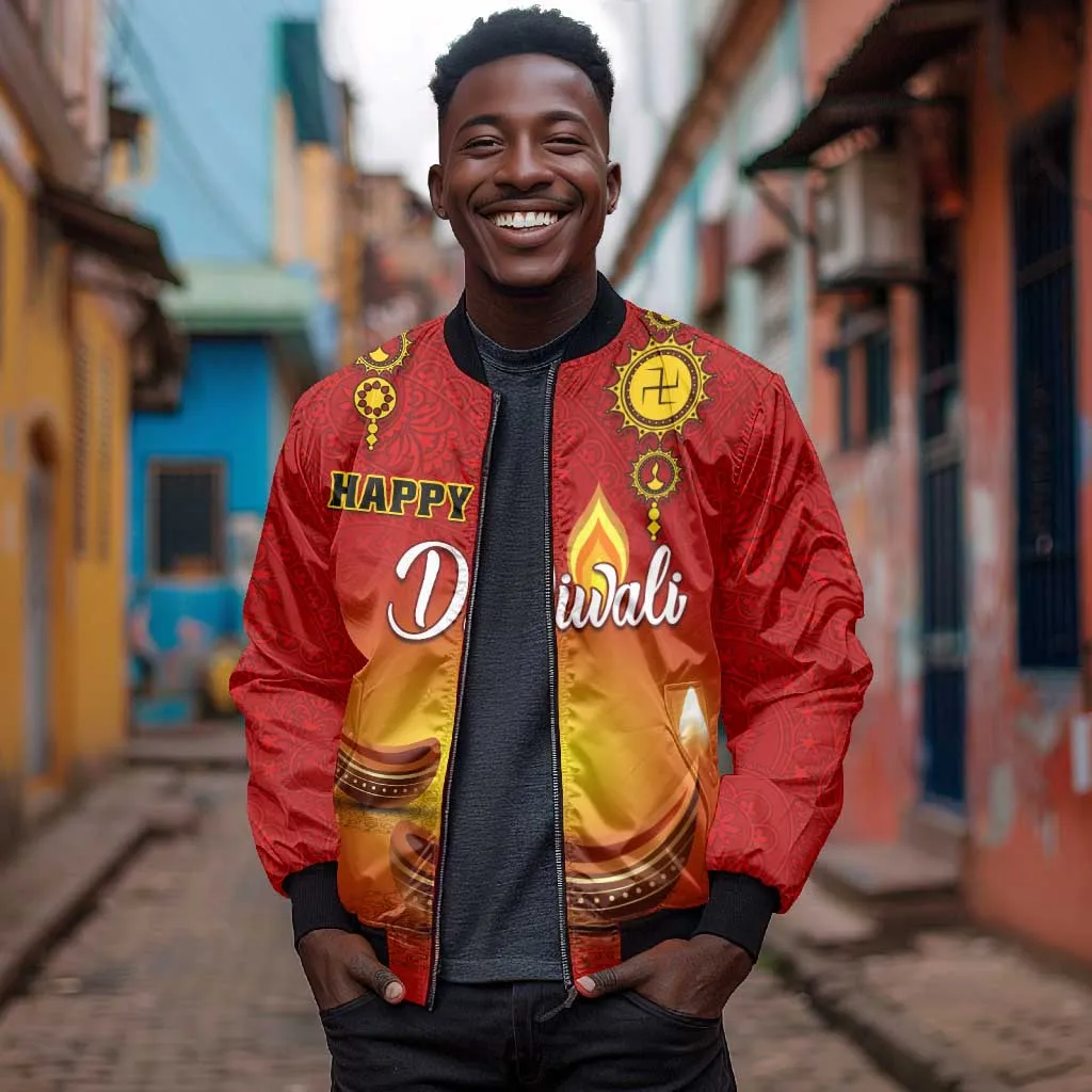 Personalized Diwali Festival Bomber Jacket with Diya and Paisley Pattern LT01
