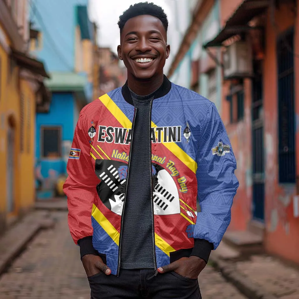 Personalized Happy Swaziland National Flag Day Bomber Jacket Nguni Shield Flag Style - African Pattern LT15