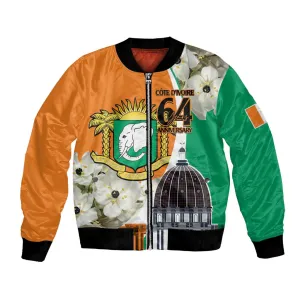 Personalized Ivory Coast Independence Day Bomber Jacket Ornithogalum Arabicum Happy 64 Years Anniversary LT14