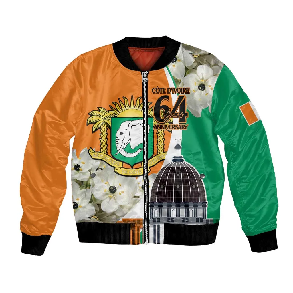 Personalized Ivory Coast Independence Day Bomber Jacket Ornithogalum Arabicum Happy 64 Years Anniversary LT14
