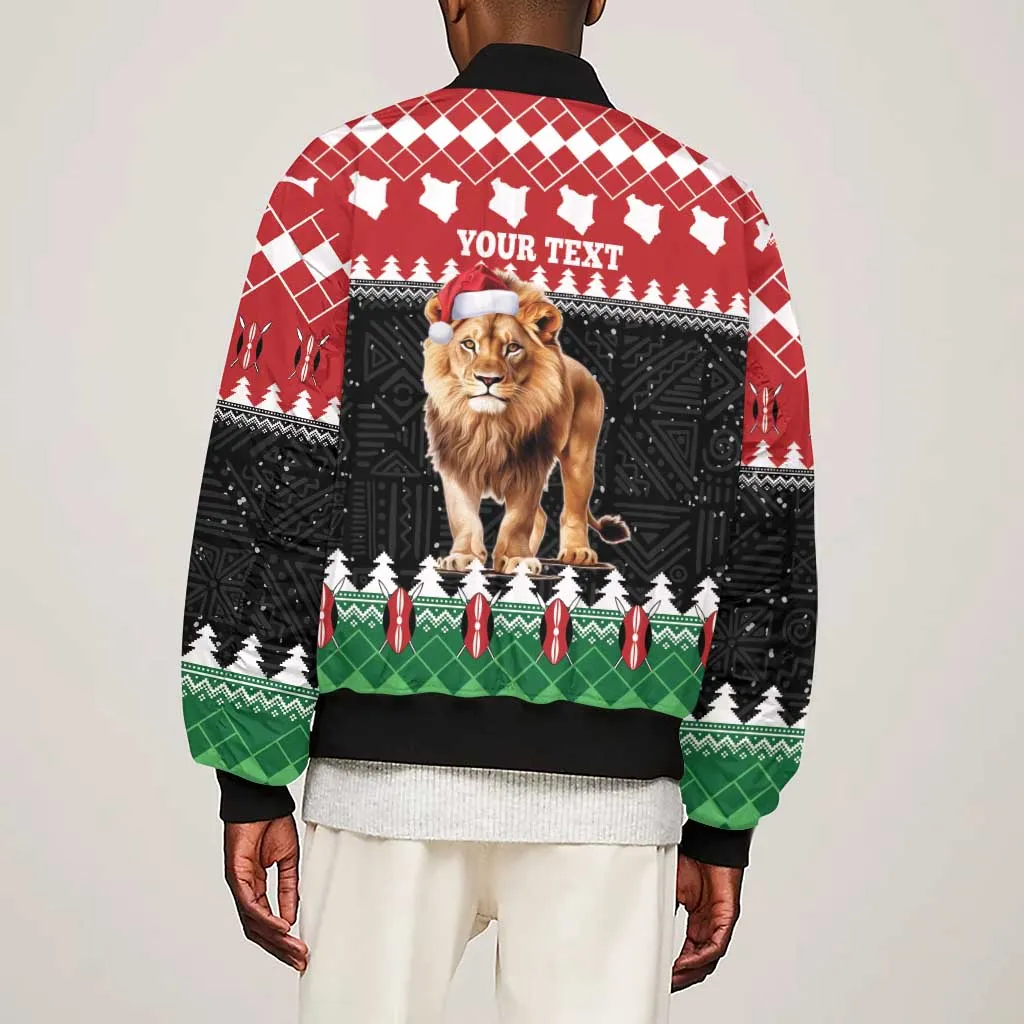 Personalized Kenya Christmas Sleeve Zip Bomber Jacket Lion Santa - Heri Ya Krismasi! LT14