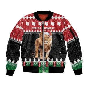 Personalized Kenya Christmas Sleeve Zip Bomber Jacket Lion Santa - Heri Ya Krismasi! LT14