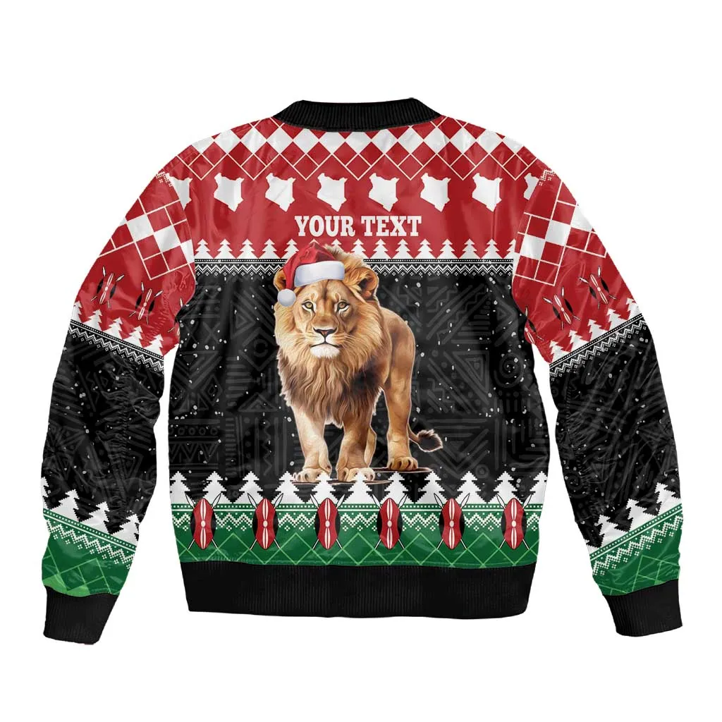 Personalized Kenya Christmas Sleeve Zip Bomber Jacket Lion Santa - Heri Ya Krismasi! LT14