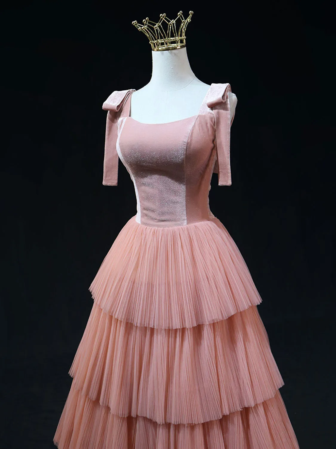Pink A-Line Tulle Long Prom Dress, Pink Formal Graduation Dresses