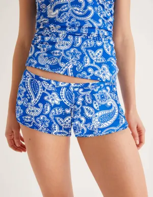Piping Swim Short-Bold Blue, Spotty Paisley
